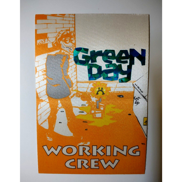 Green Day Backstage Pass Fabric Cloth 1994 Dookie Tour Reflective Logo Punk Rock - Picture 1 of 3